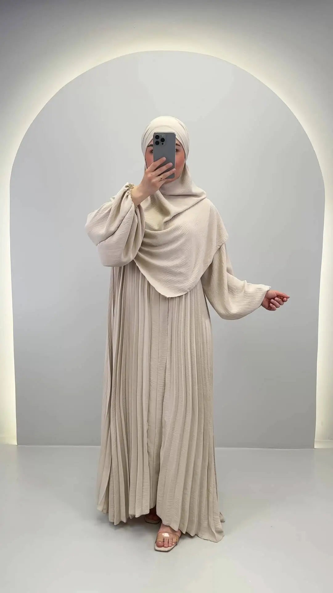 Hifaya Abaya Set Khimar ile Bej