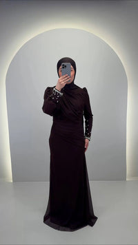 Rozan vestido de noche marrón 01